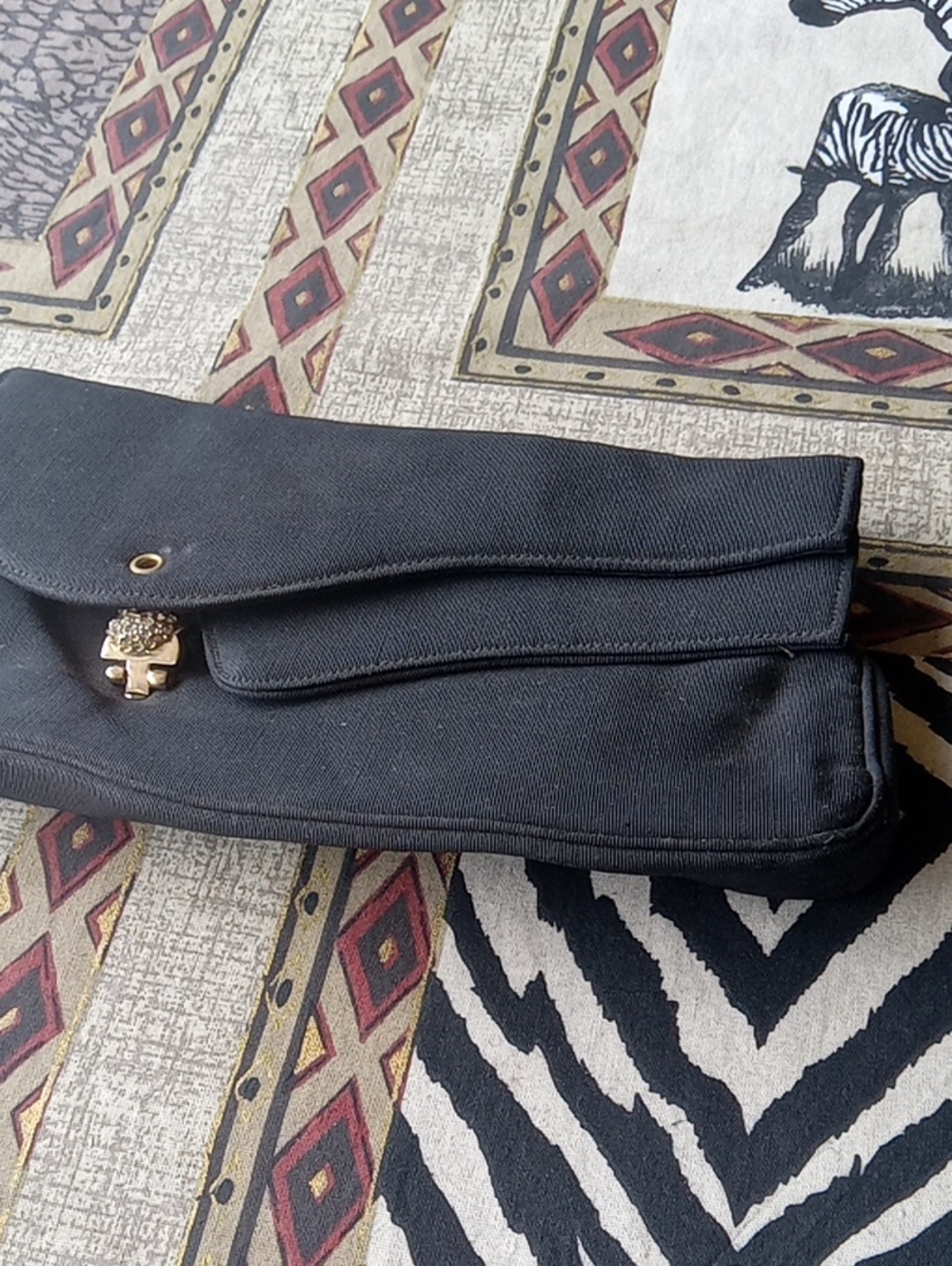 Black Fabric Clutch with Decorative Gold Clasp